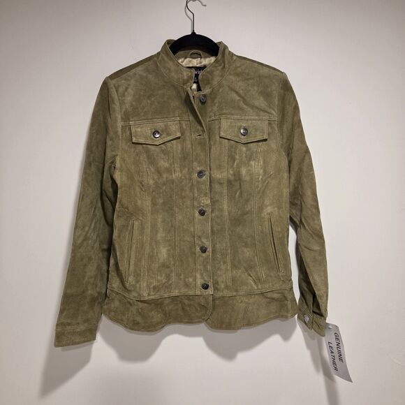 Chadwicks Jackets & Blazers - CHADWICKS Suede Leather Jacket 10 Womens Olive Button Up Blazer Classic NEW Y2K